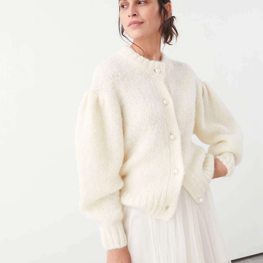 Puff Sleeve Pearl Button Sweater